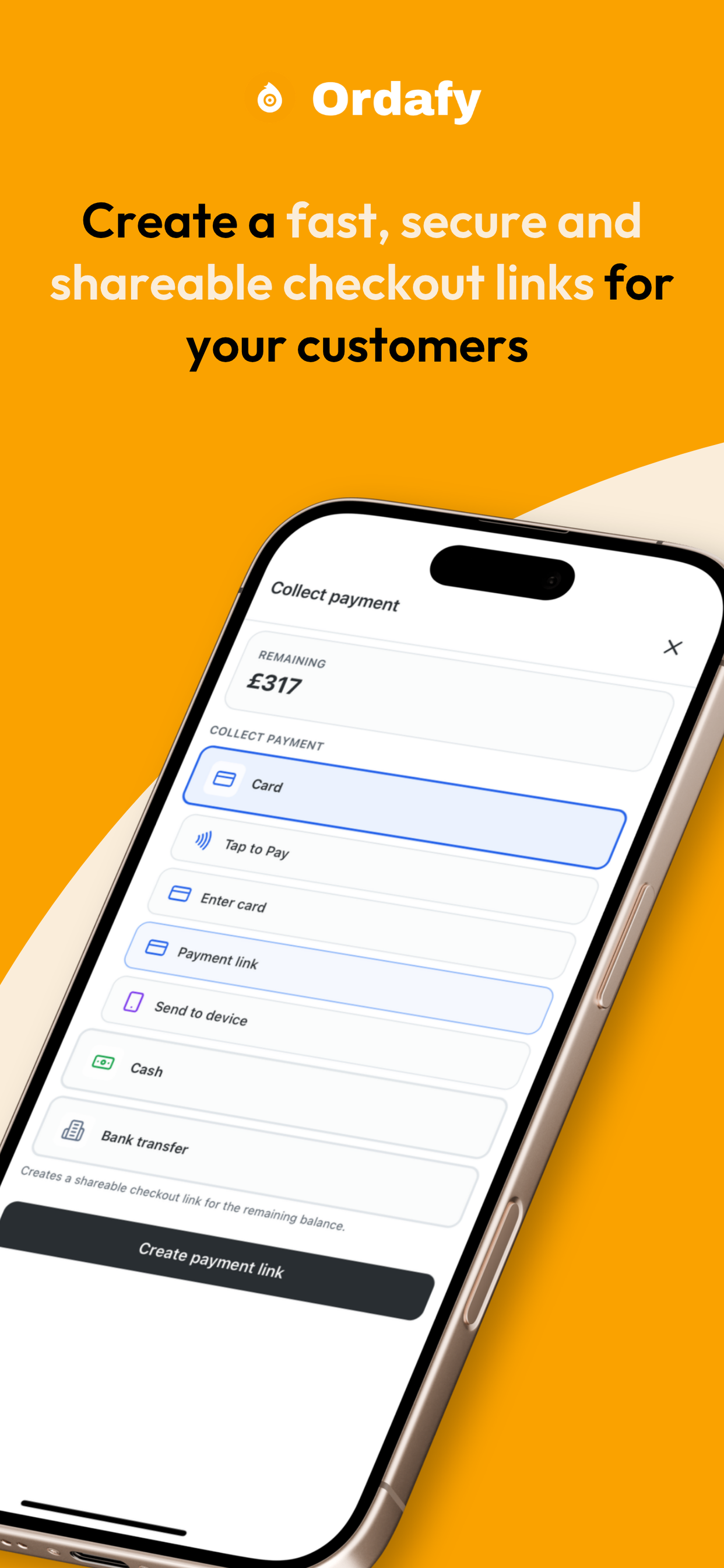 Create and share payment links on Ordafy