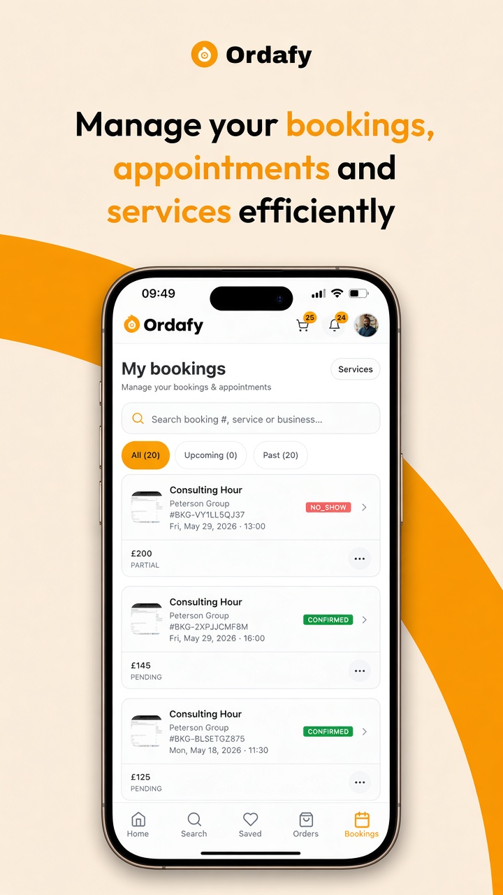 My bookings on Ordafy