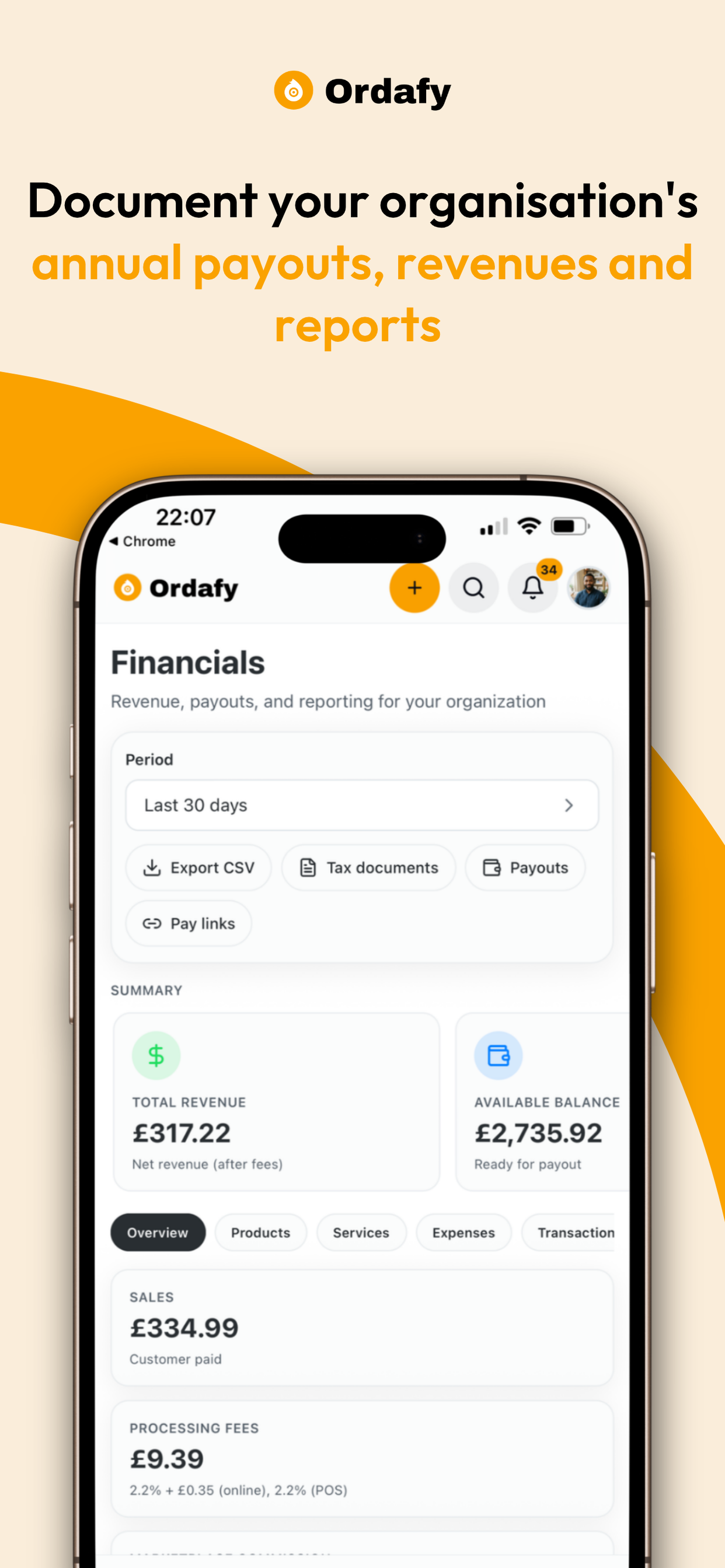 Ordafy financials and revenue on mobile