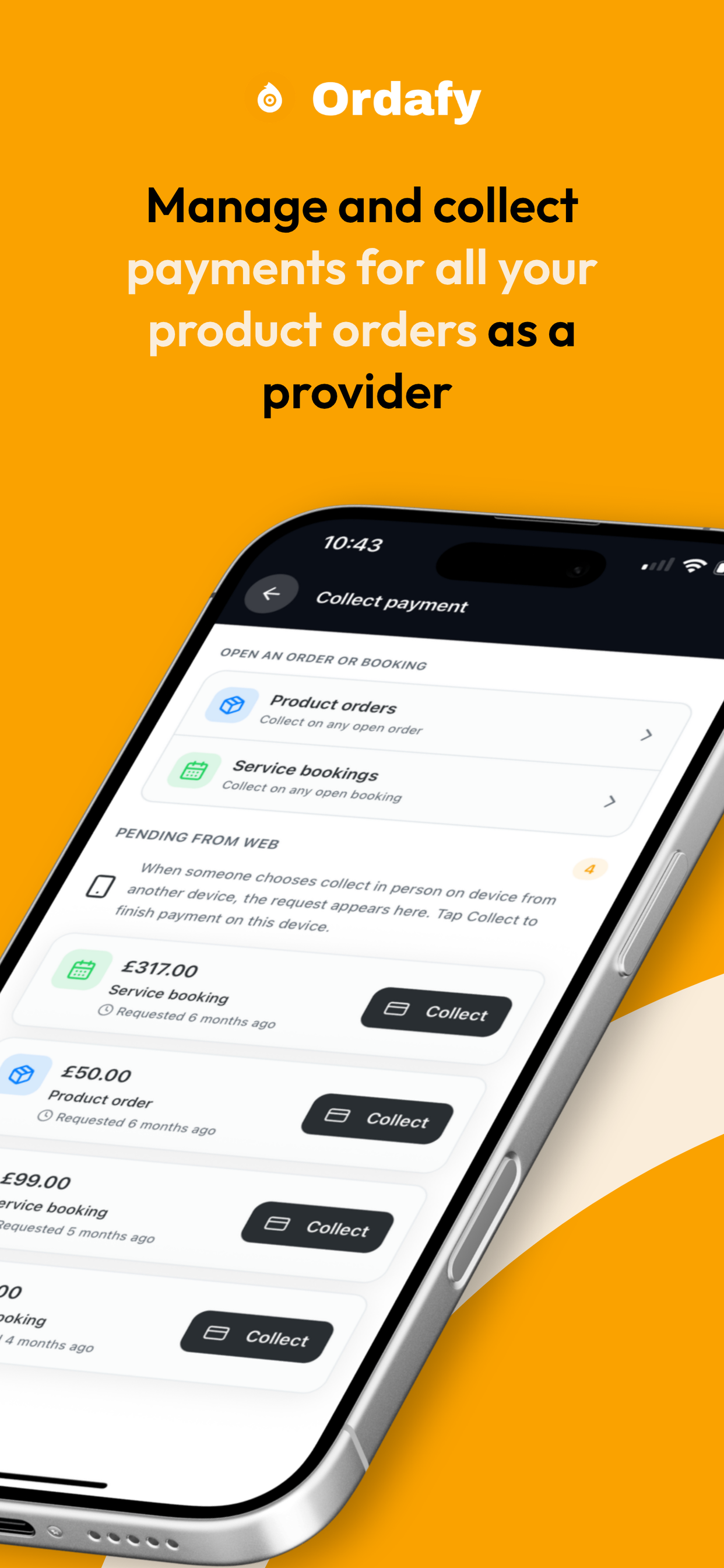 Collect payments on the spot with Ordafy