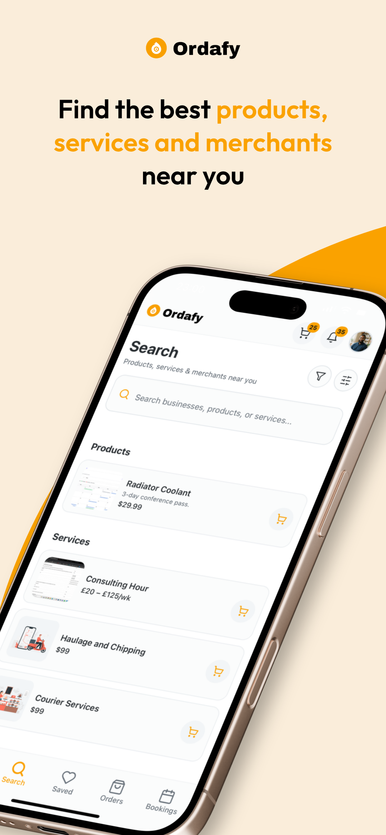 Search products and services near you on Ordafy