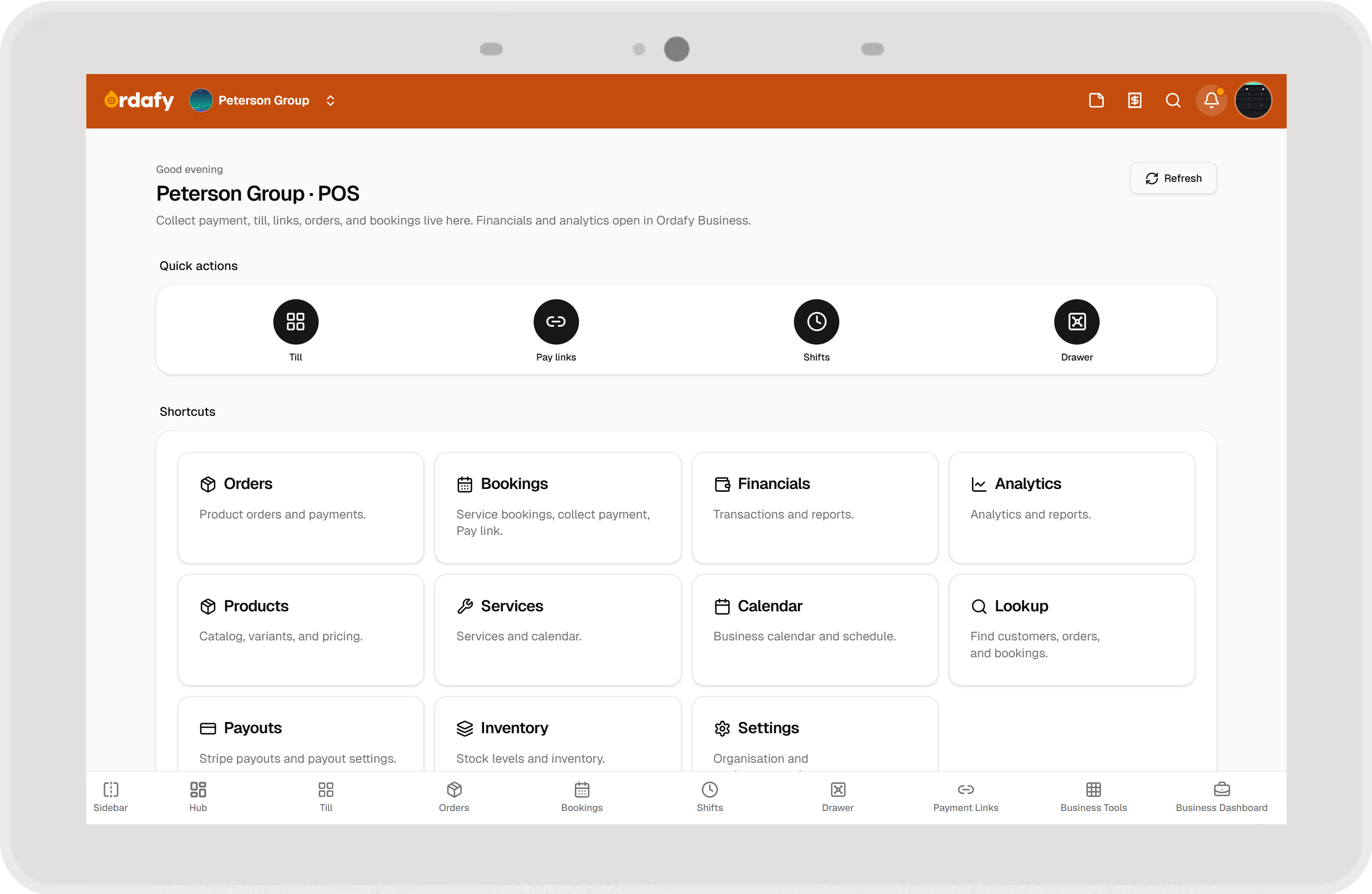 Ordafy POS dashboard